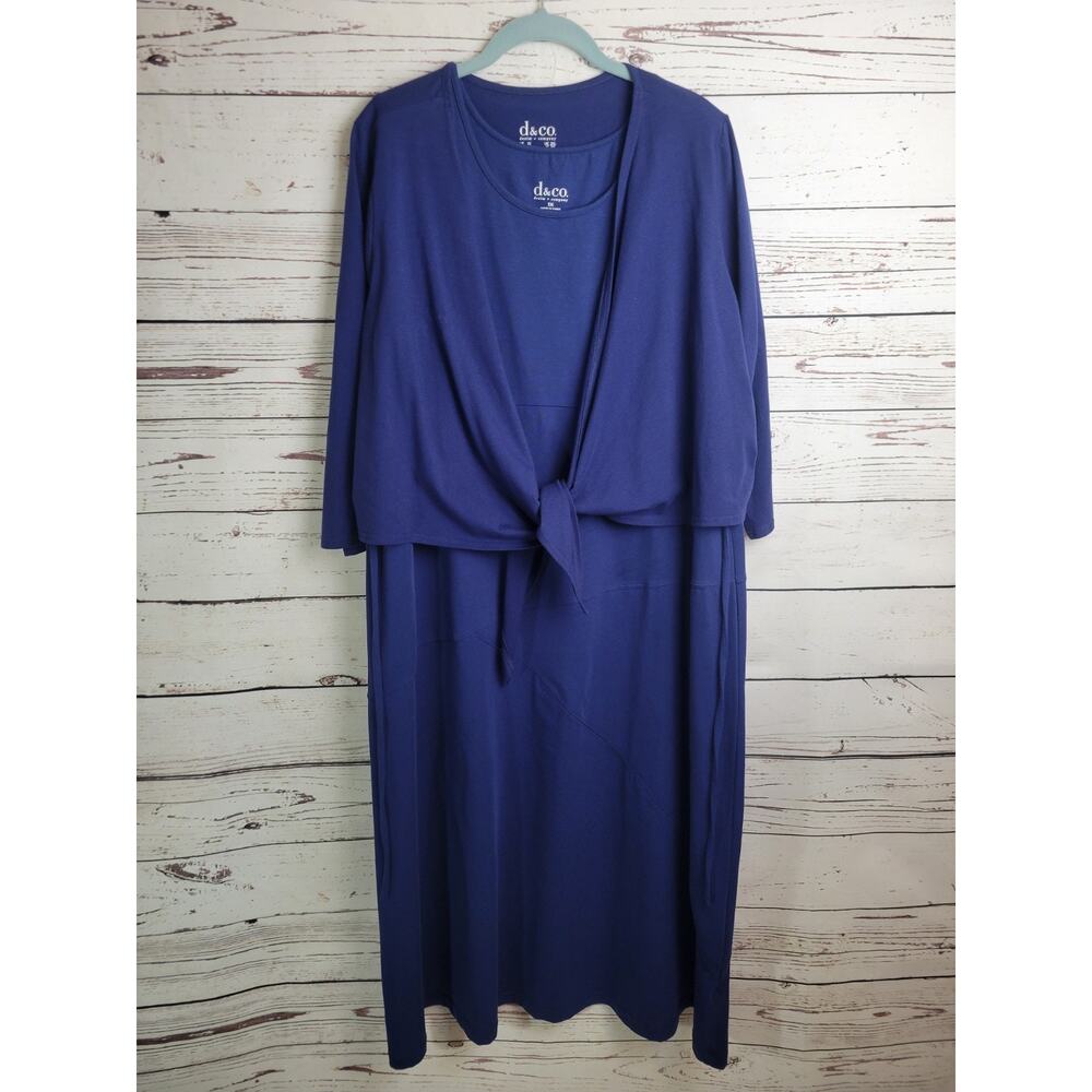 D&Co Maxi‎ Dress Shrug Set Navy Blue Cottagecore Prairie Sleeveless Womens Sz 1X